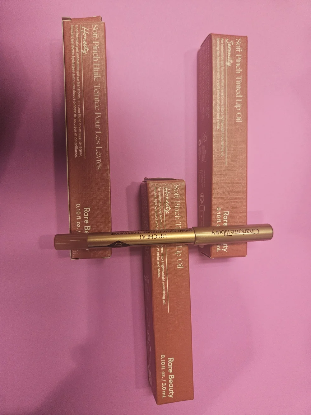 Rare Beauty Soft Pinch Tinted Lip Oil X 3 And CHARLOTTE TILBURY LIPLINER.
